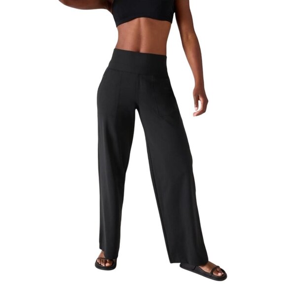 Athleta Venice Wide Leg Pants Black Pockets Zip Pocket Size L - Picture 5 of 14